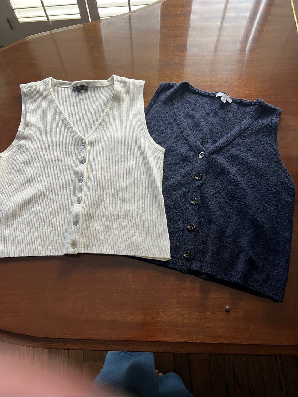 Woman’s V-Neck Button Vest Top - White and Navy Bundle